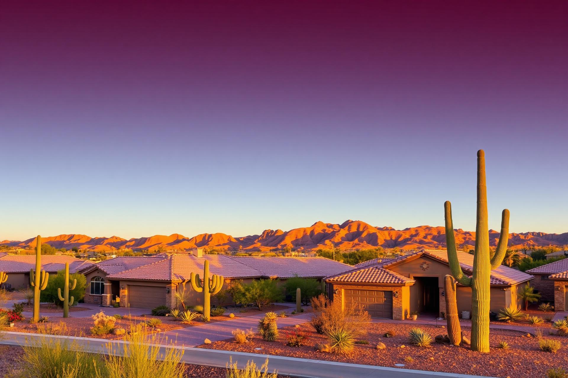 Upscale single-story tile-roof homes in North Peoria 85383 against Sonoran desert foothills